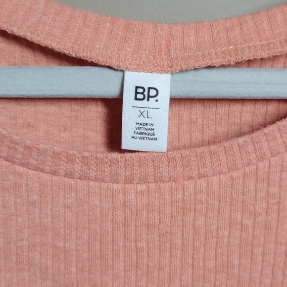 BP XL fluttered sleeve ribbed knit peachy orange salmon textured cotton/rayon t - Picture 3 of 5